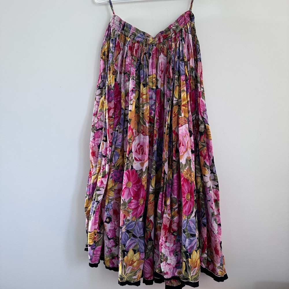 Vintage Floral Print Cotton Maxi Skirt